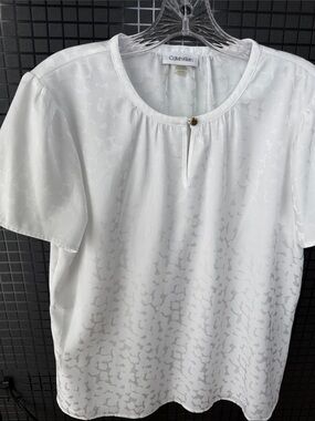 Calvin Klein White Short-Sleeve Jacquard Crewneck Top
